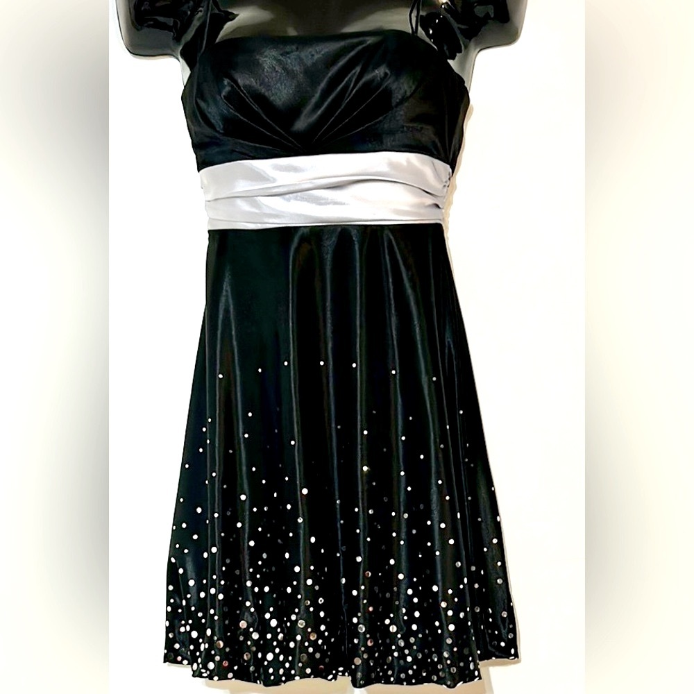 Beautiful Strapless Dress with Silver Satin Sash and Sparkle Embellishments